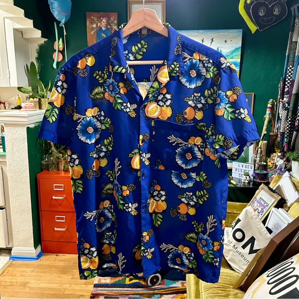 ASOS x 2ManySiblings revere shirt in blue tropical print dress festival shirt